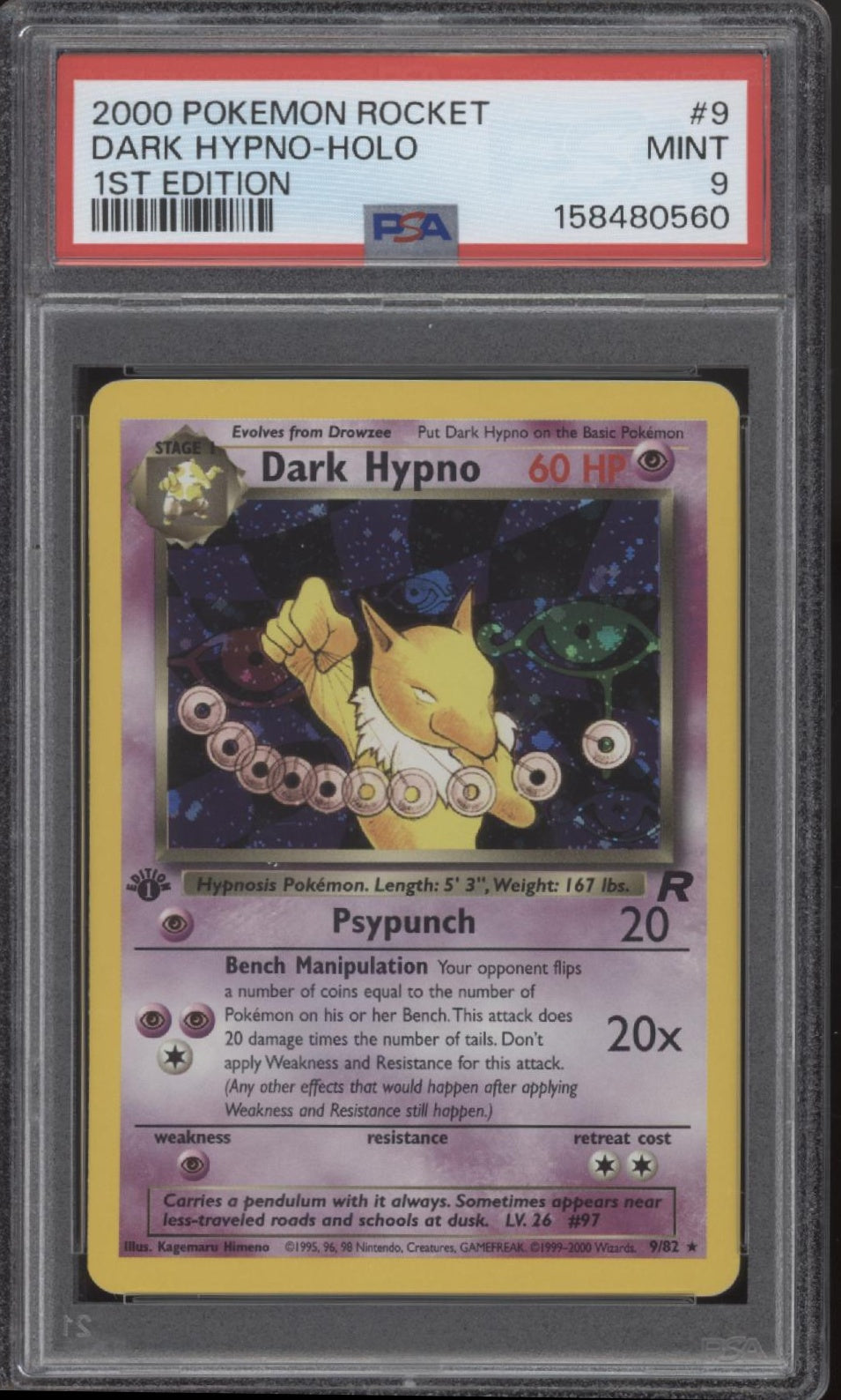 Dark Hypno Pokemon Team Rocket Holo 1st Edition #9 PSA 9、Collector Store LLC Gaming、kayou