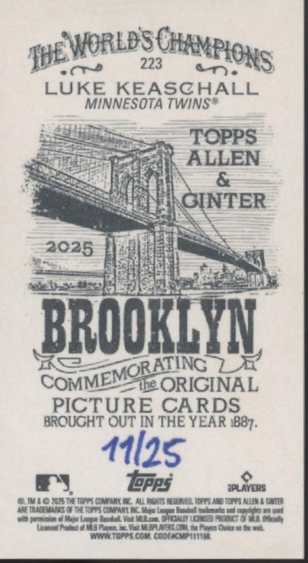 Luke Keaschall 2025 Topps Allen & Ginter Mini Brooklyn Back RC 11/25 #223、Collector Store LLC、kayou