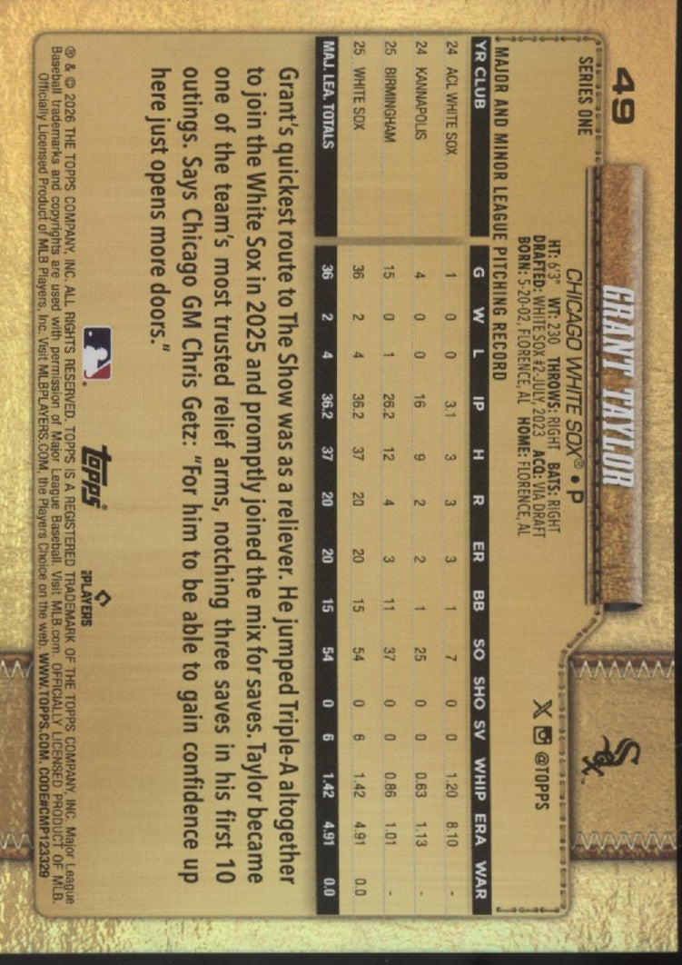 Grant Taylor 2026 Topps Series 1 RC #49、Collector Store LLC、kayou