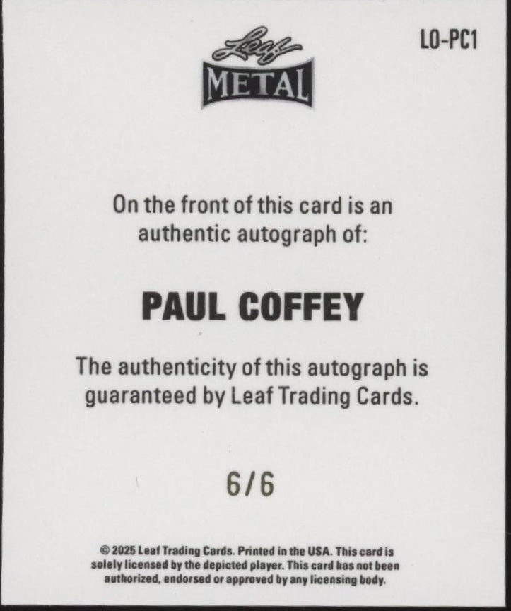 Paul Coffey 2025 Leaf Metal Mini Auto 6/6 #LO-PC1、Collector Store LLC、kayou
