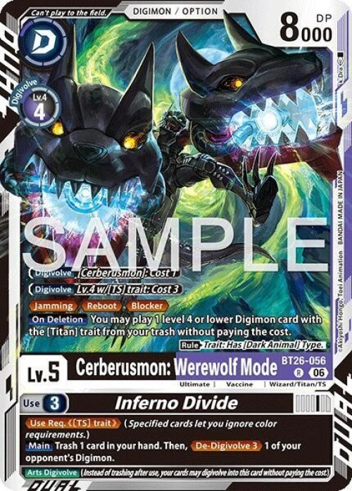 Digimon Trading Card Game Timeless Bonds Rare Cerberusmon: Werewolf Mode // Inferno Divide BT26-056、ToyWiz、kayou