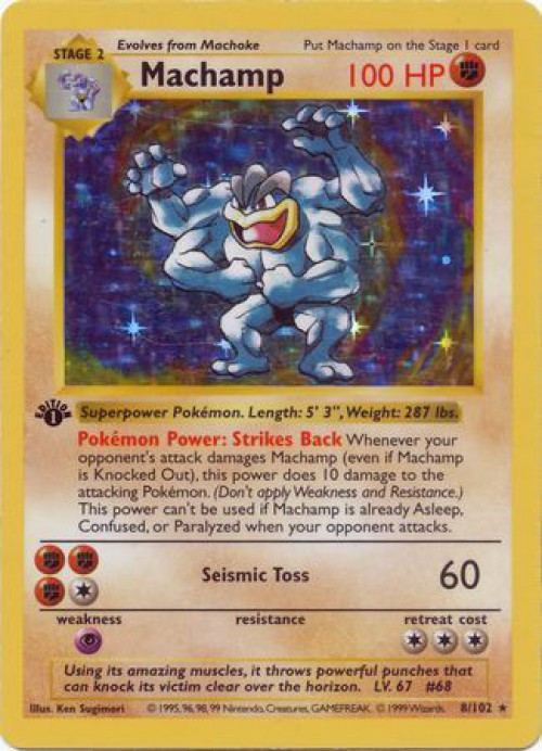 Pokemon Base Set Holo Rare Machamp #8 1st Edition Heavily Played、ToyWiz、kayou