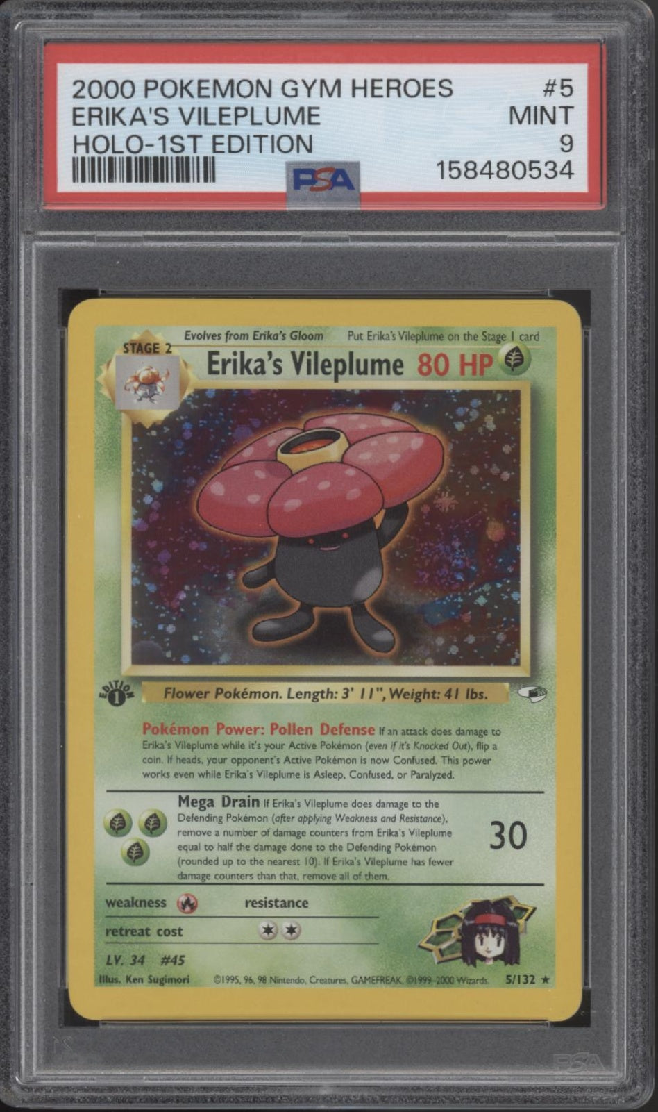 Erika's Vileplume Pokemon Gym Heroes Holo 1st Edition #5 PSA 9、Collector Store LLC Gaming、kayou