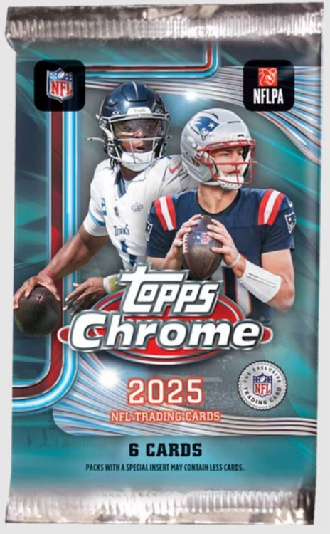 NFL Topps 2025 Chrome Football Trading Card Mega Pack 6 Cards、ToyWiz、kayou