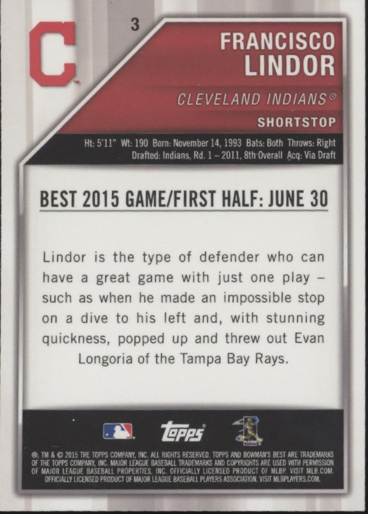 Francisco Lindor 2015 Bowman's Best RC #3 #2、Collector Store LLC、kayou