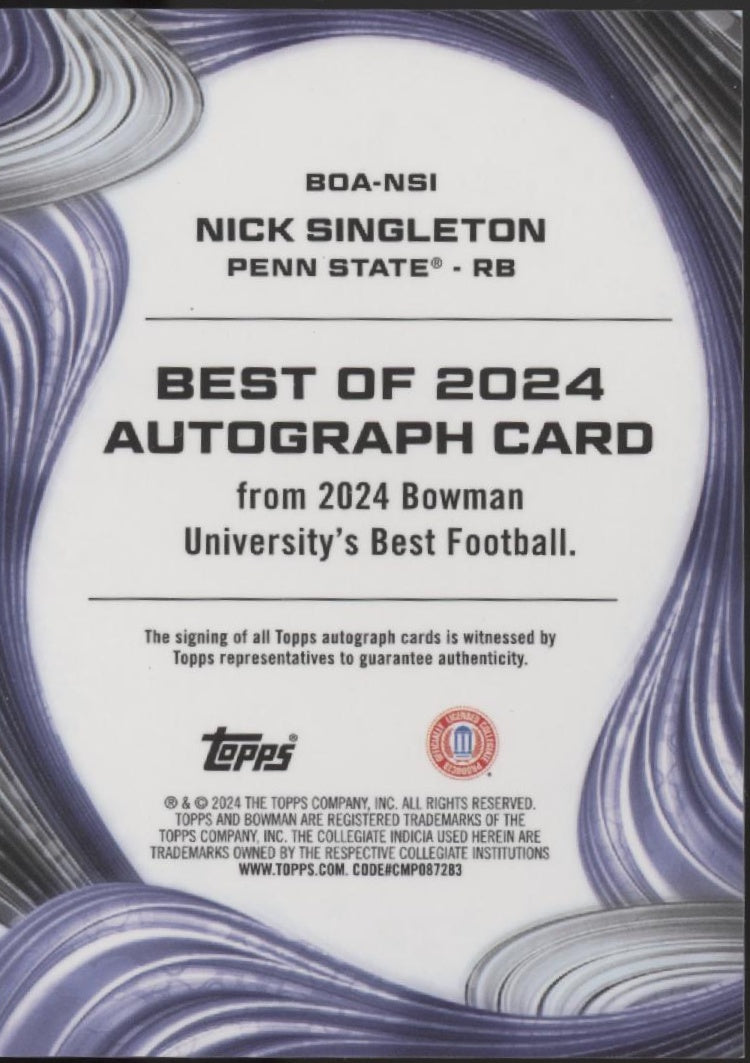 Nick Singleton 2024 Bowman's Best University Refractor Auto #BOA-NSI、Collector Store LLC、kayou