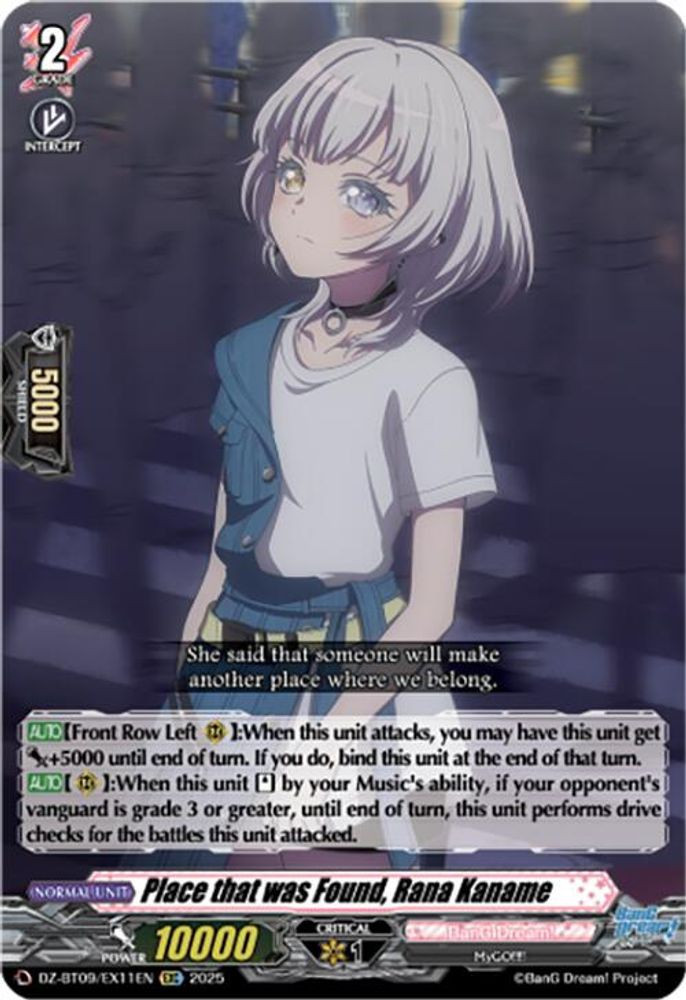 Cardfight Vanguard Trading Card Game Super Brave Detonation EXC Place that was Found, Rana Kaname DZ-BT09/EX11EN、ToyWiz、kayou