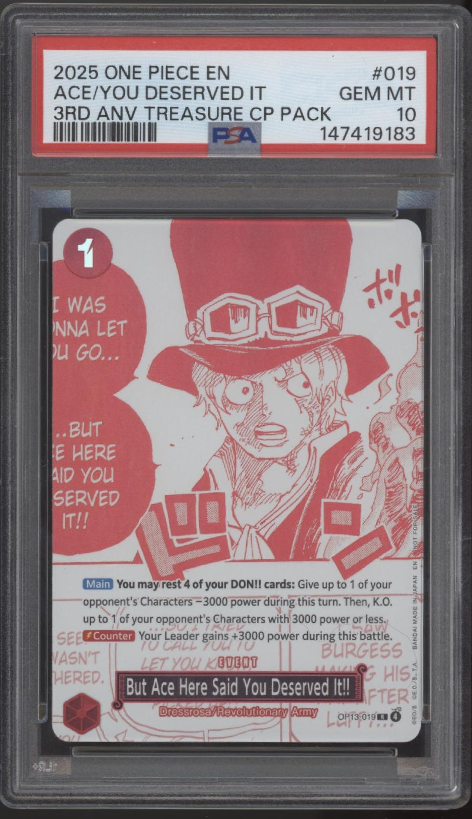 But Ace Here Said You Deserved It!! One Piece 3rd Anniversary Treasure CP PSA 10、Collector Store LLC Gaming、kayou