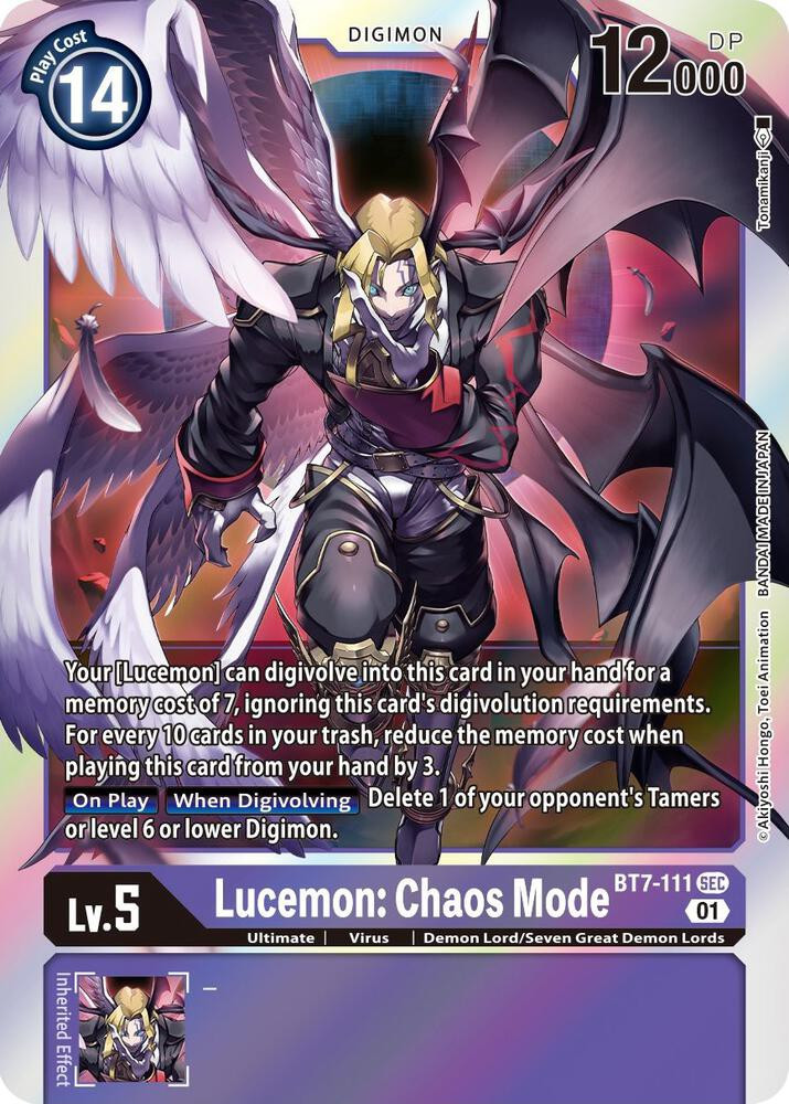 Digimon Trading Card Game Next Adventure Secret Rare Lucemon: Chaos Mode BT7-111 Lightly Played、ToyWiz、kayou