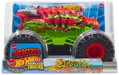 Hot Wheels Monster Trucks Oversized Skelesaurus Diecast Car Green & Red、ToyWiz、kayou