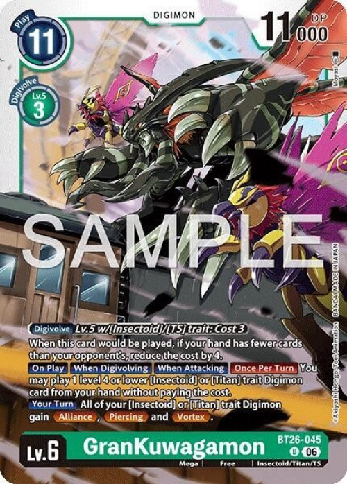 Digimon Trading Card Game Timeless Bonds Uncommon GranKuwagamon BT26-045、ToyWiz、kayou