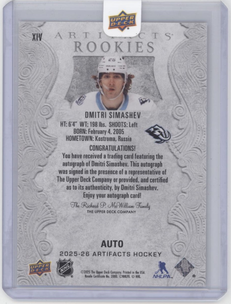 Dmitri Simashev 2025-26 Upper Deck Artifacts RC Auto #XIV、Collector Store LLC、kayou