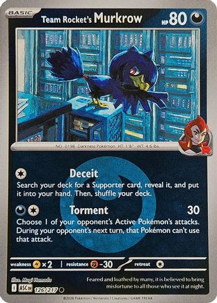 Team Rocket's Murkrow (Energy Symbol Pattern) 126 - ME Ascended Heroes Reverse Holofoil、The Pokémon Company、kayou