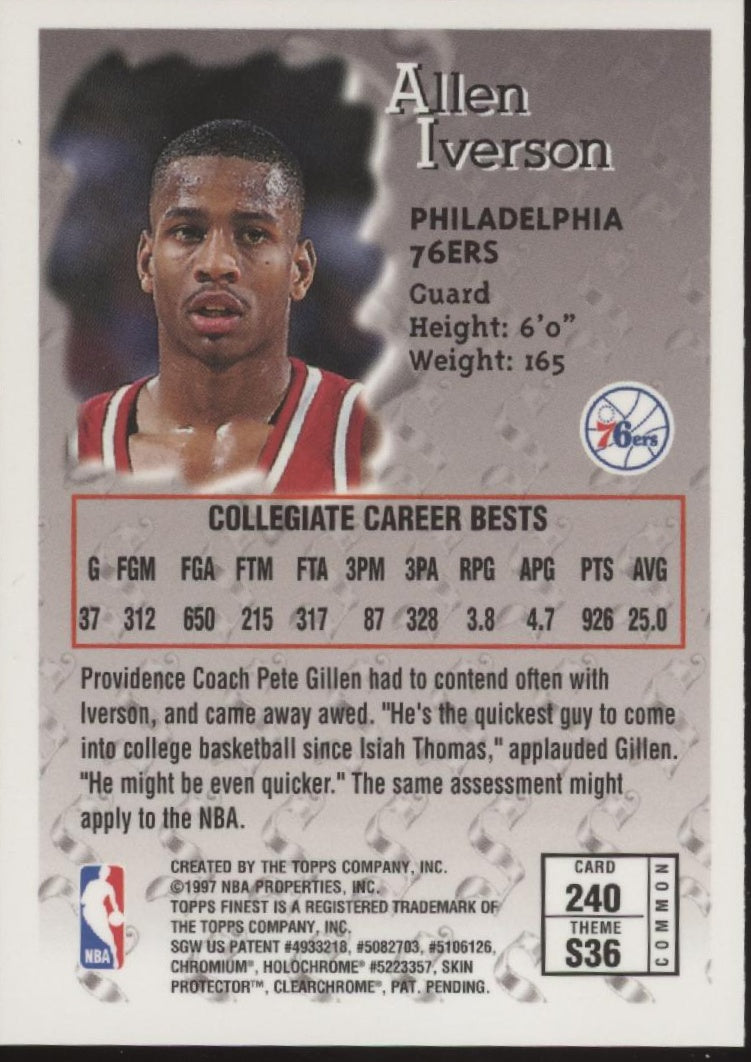 Allen Iverson 1996-97 Topps Finest Sterling with Coating #240、Collector Store LLC、kayou