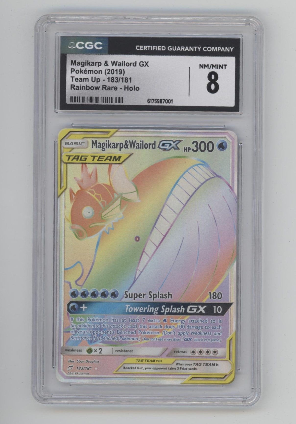 Magikarp & Wailord GX Pokemon Team Up Rainbow Rare Holo #183 CGC 8、Collector Store LLC Gaming、kayou