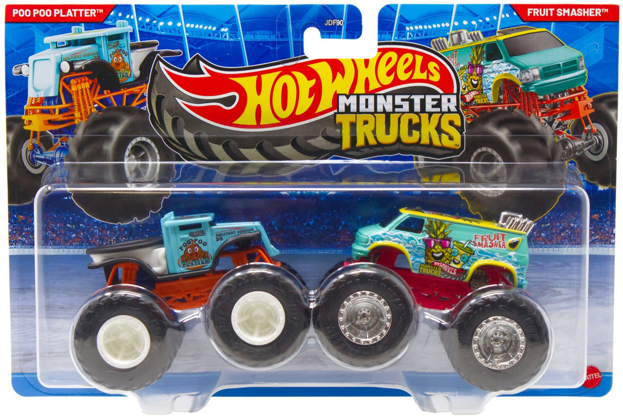 Hot Wheels Monster Trucks Demolition Doubles Poo Poo Platter & Fruit Smasher Diecast Car 2-Pack、ToyWiz、kayou