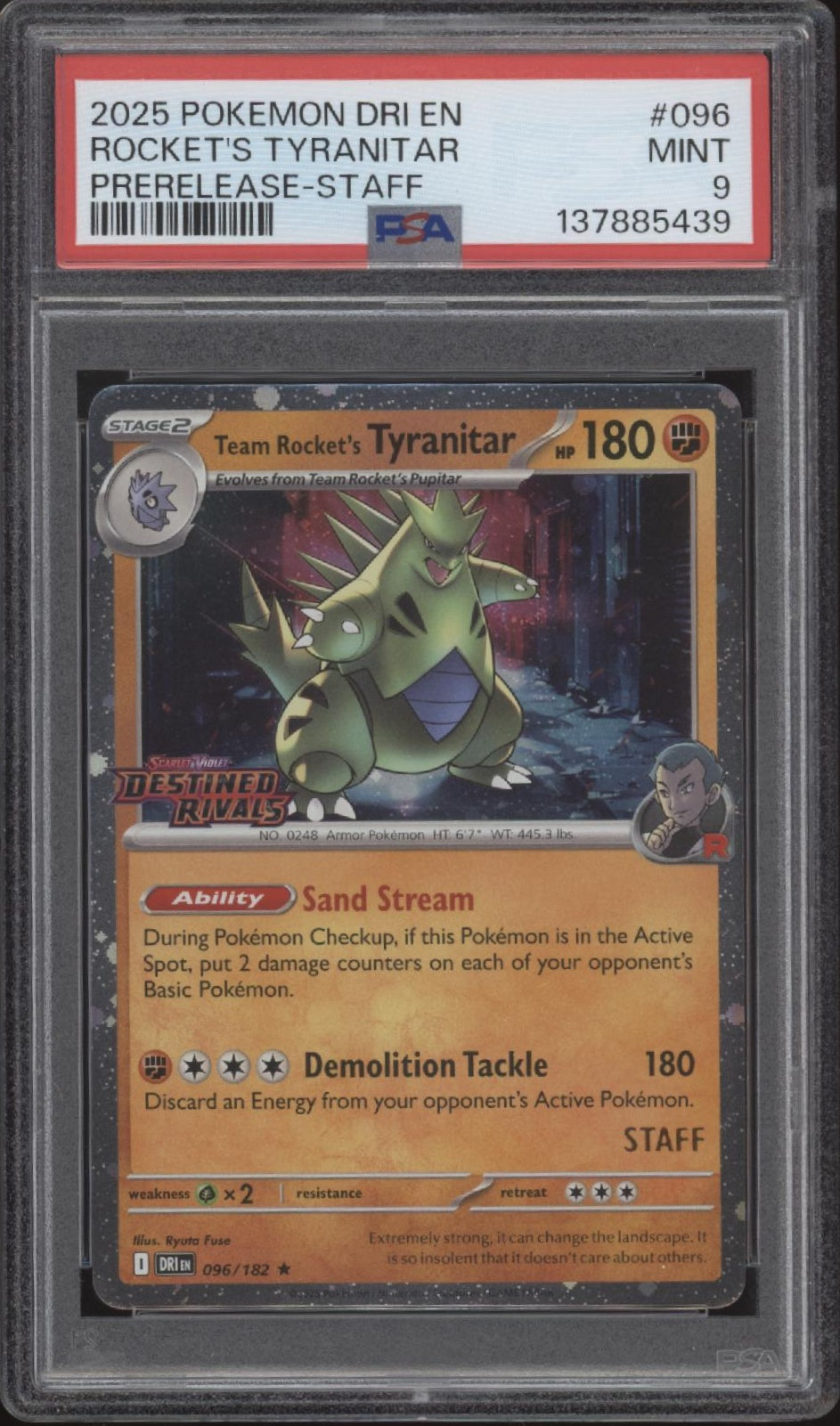 Rocket's Tyranitar Pokemon Destined Rivals Prerelease Staff Promo #096 PSA 9、Collector Store LLC Gaming、kayou