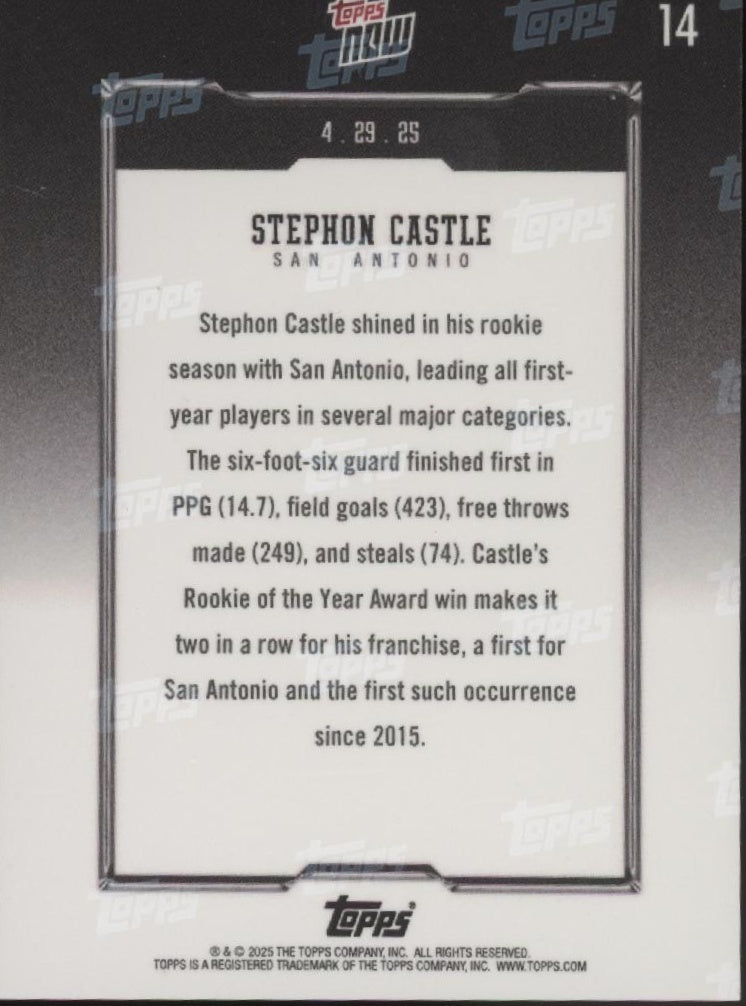 Stephon Castle 2024-25 Topps Now Rookie of the Year RC #14 #2、Collector Store LLC、kayou