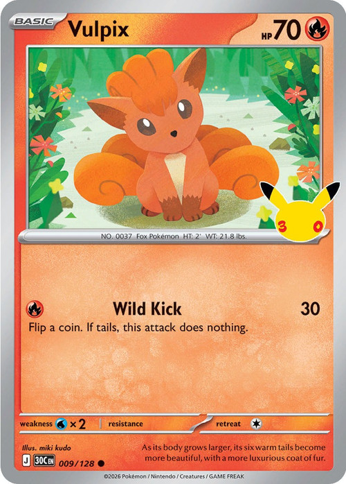 Pokemon Trading Card Game 30th Celebration Common Vulpix #9、ToyWiz、kayou