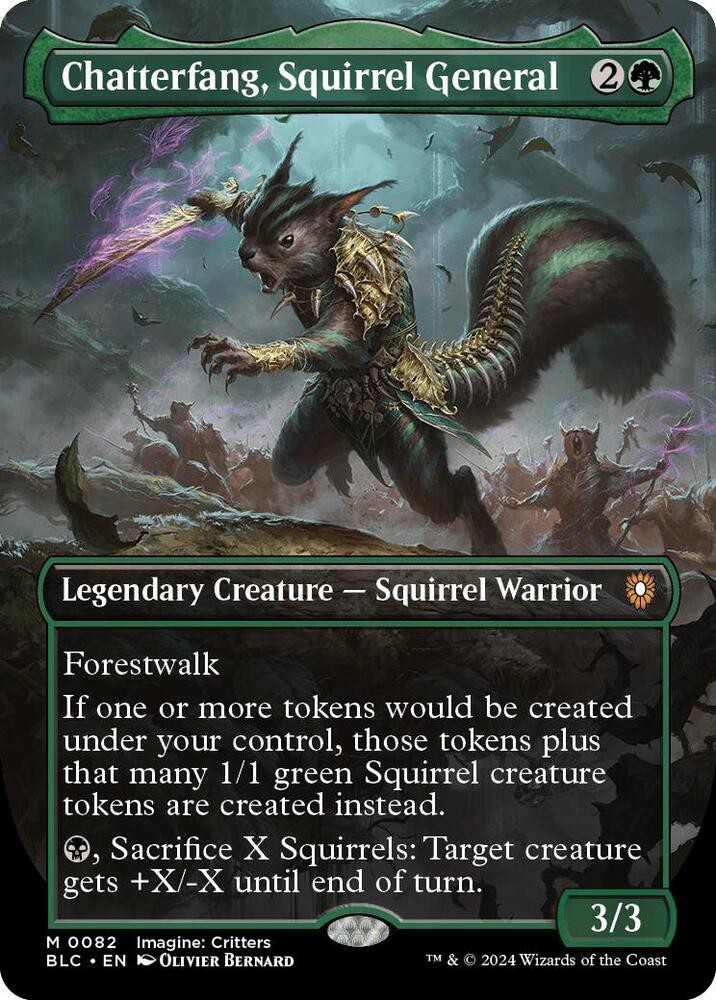MtG Bloomburrow Commander Mythic Rare Chatterfang, Squirrel General #82 Borderless Foil、ToyWiz、kayou