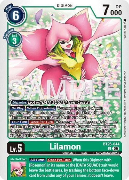 Digimon Trading Card Game Timeless Bonds Uncommon Lilamon BT26-044、ToyWiz、kayou