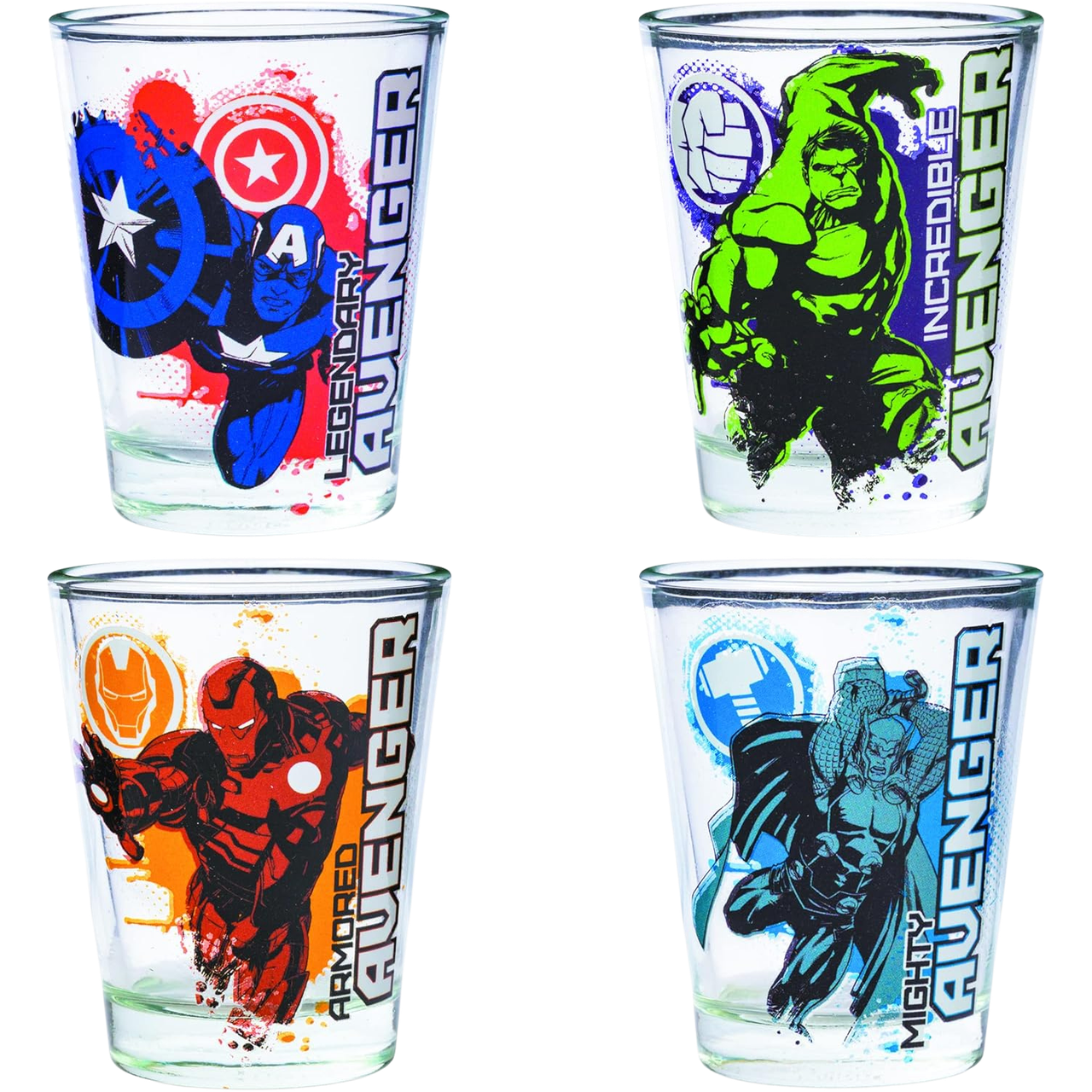 Marvel Avengers: 4pc Mini Glass Set (1.5oz)、Silver Buffalo、kayou
