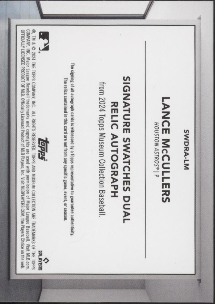 Lance McCullers 2024 Topps Museum Collection Swatch Auto 159/299 #SWDRA-LM、Collector Store LLC、kayou