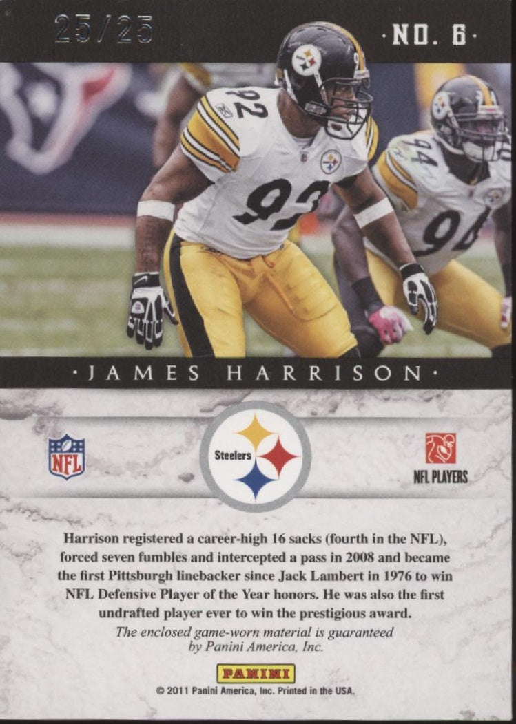 James Harrison 2011 Panini Plates & Patches Honors Swatch 25/25 #6、Collector Store LLC、kayou