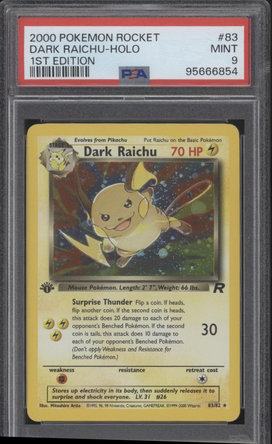 Dark Raichu Pokemon Team Rocket 1st Edition Holo #83 PSA 9 #1、Collector Store LLC Gaming、kayou