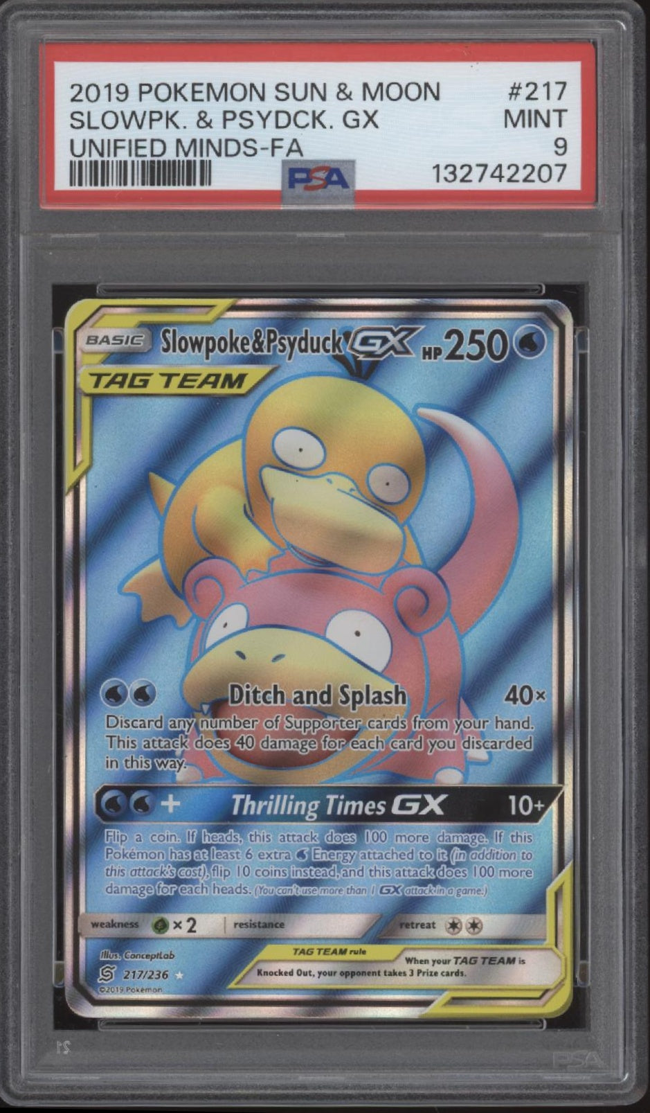 Slowpoke & Psyduck GX Pokemon Unified Minds Full Art #217 PSA 9、Collector Store LLC Gaming、kayou