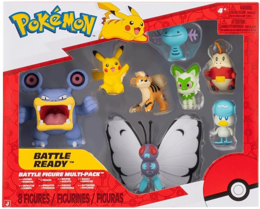Pokemon Battle Figure Loudred, Growlithe, Pikachu, Sprigatito, Wooper, Fuecoco, Quaxly & Butterfree 3-Inch Mini Figure 8-Pack、ToyWiz、kayou