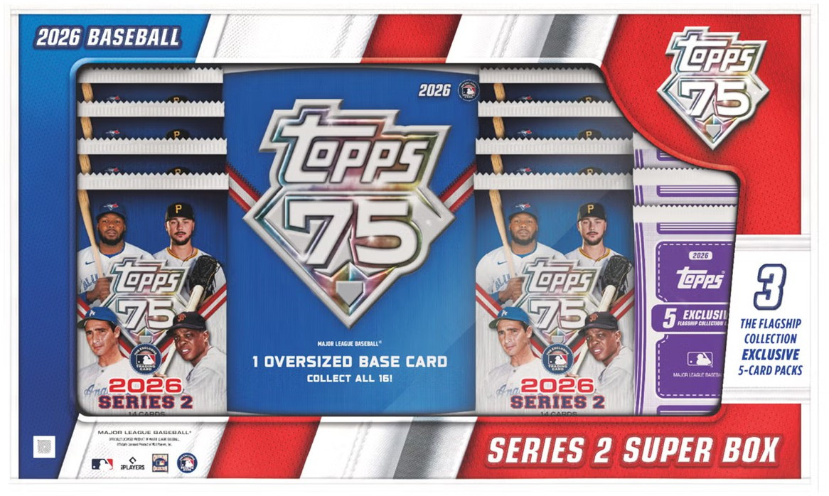 MLB Topps 2026 Series 2 Baseball Trading Card SUPER BOX 12 Packs, 3 Flagship Collection Packs & 1 Oversized Card、ToyWiz、kayou