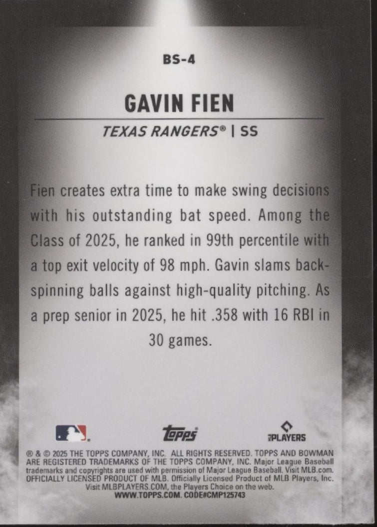 Gavin Fien 2025 Bowman Chrome Spotlight Refractor #BS-4、Collector Store LLC、kayou