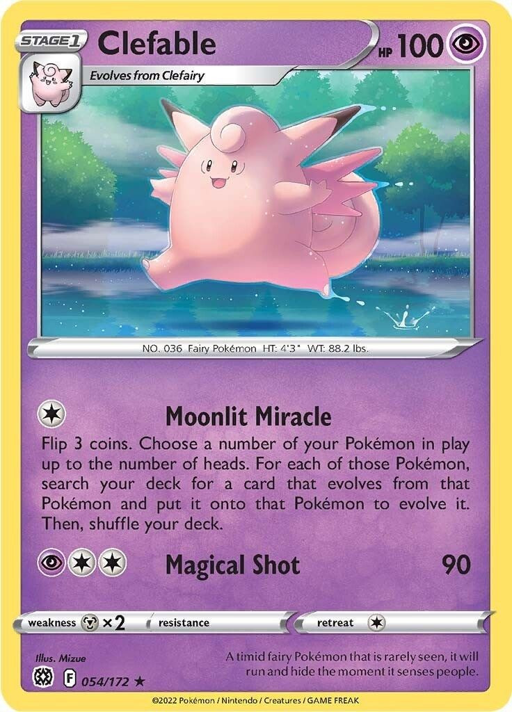 Pokemon Trading Card Game Sword & Shield Brilliant Stars Rare Clefable #54 Reverse Holo、ToyWiz、kayou
