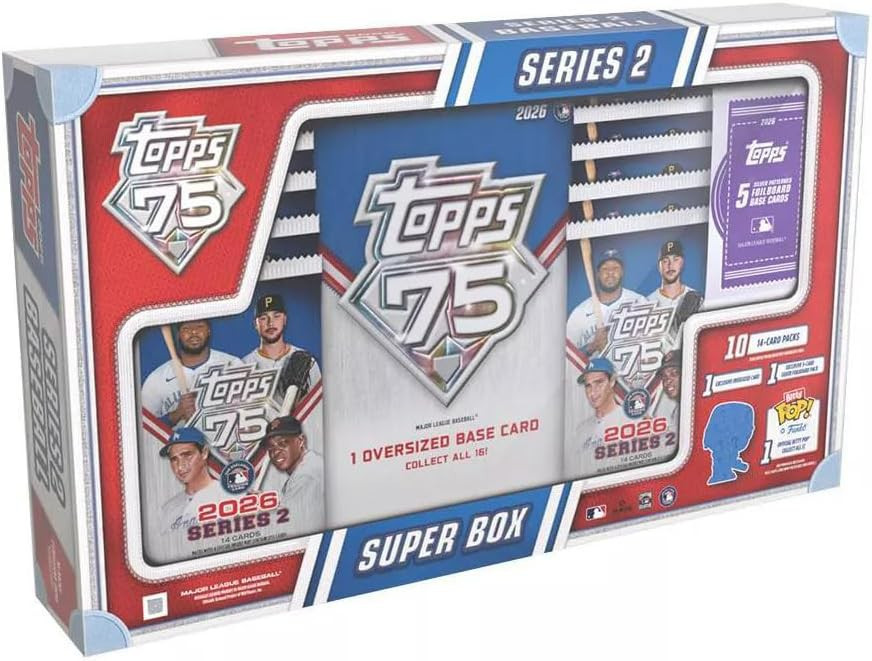 MLB Topps 2026 Series 2 Baseball Trading Card SUPER BOX 10 Packs, 1 Oversized Card, 1 Silver Foilboard Pack & 1 Funko Bitty POP!、ToyWiz、kayou