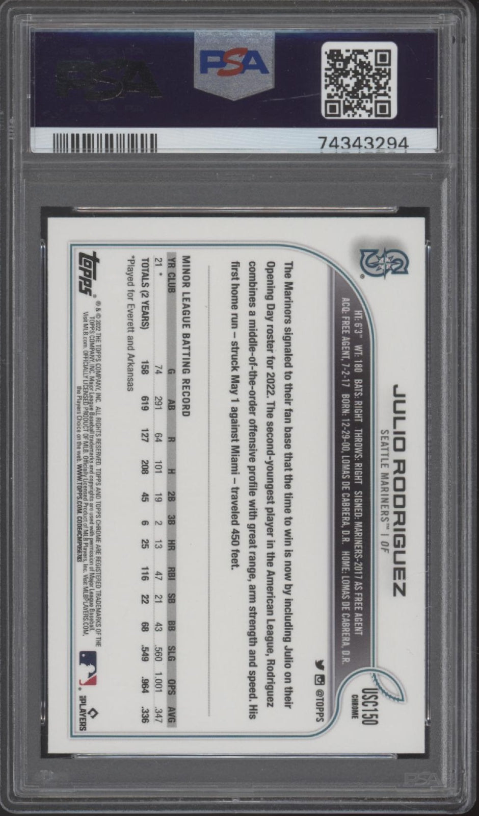 Julio Rodriguez 2022 Topps Chrome Update RC #USC150 PSA 10、Collector Store LLC、kayou