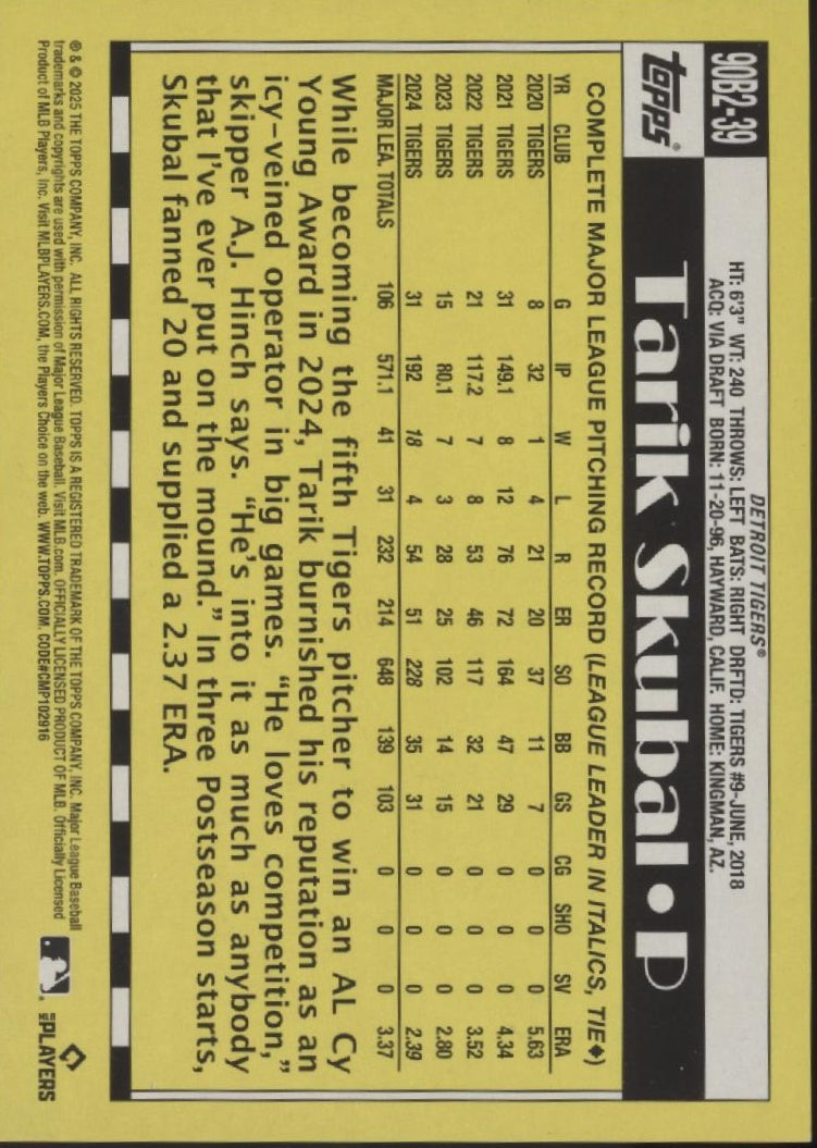 Tarik Skubal 2025 Topps 35th Anniversary '90 No Name SSP 18/35 #90B2-39、Collector Store LLC、kayou