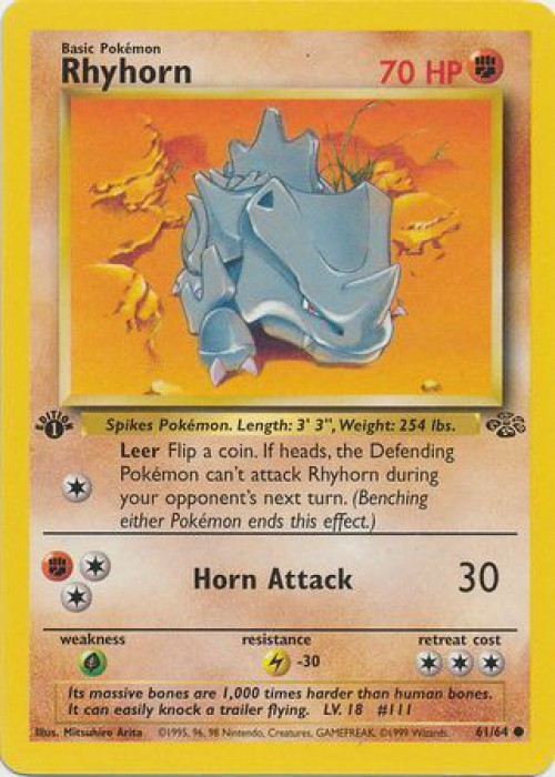 Pokemon Jungle Common Rhyhorn #61 1st Edition Moderately Played、ToyWiz、kayou