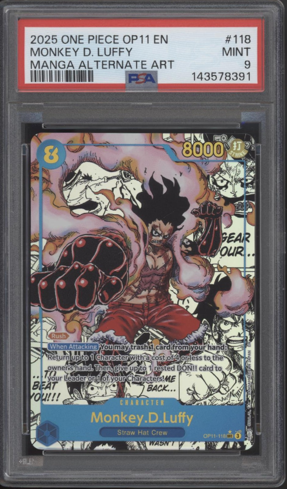 Monkey D Luffy One Piece Card Game A Fist of Divine Speed Manga Art #118 PSA 9、Collector Store LLC Gaming、kayou
