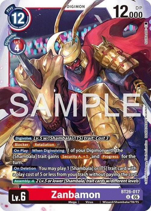Digimon Trading Card Game Timeless Bonds Uncommon Zanbamon BT26-017、ToyWiz、kayou