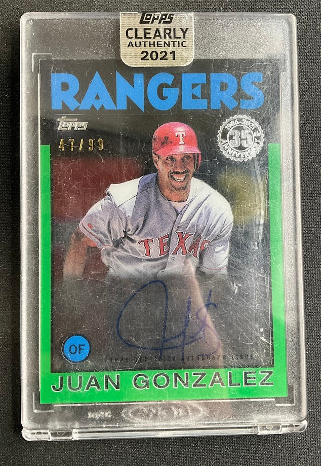 Juan Gonzalez 2021 Topps Clearly Authentic Green Auto 47/99 #86TBA-JG、Collector Store LLC、kayou