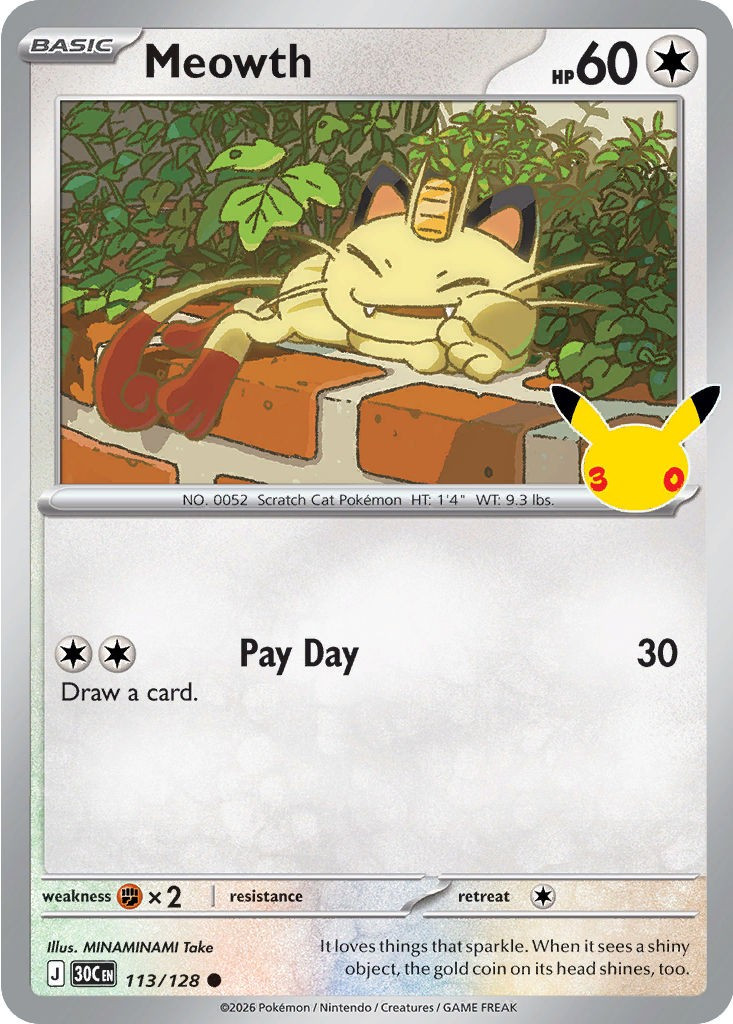Pokemon Trading Card Game 30th Celebration Common Meowth #113、ToyWiz、kayou