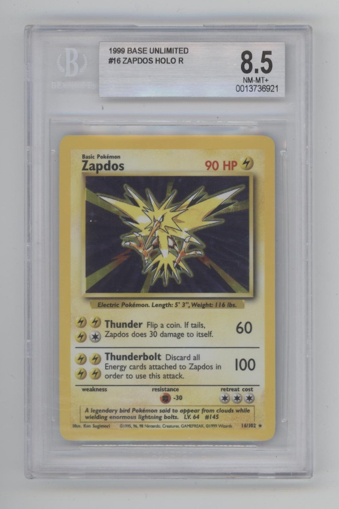 Zapdos Pokemon Base Set Holo #16 Beckett 8.5、Collector Store LLC Gaming、kayou