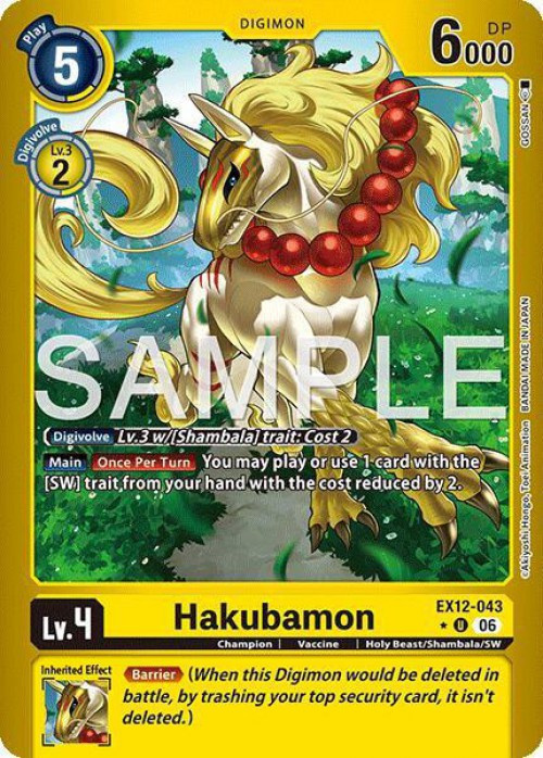 Digimon Trading Card Game Digital World Shambala Uncommon Hakubamon EX12-043 Limited Foil、ToyWiz、kayou