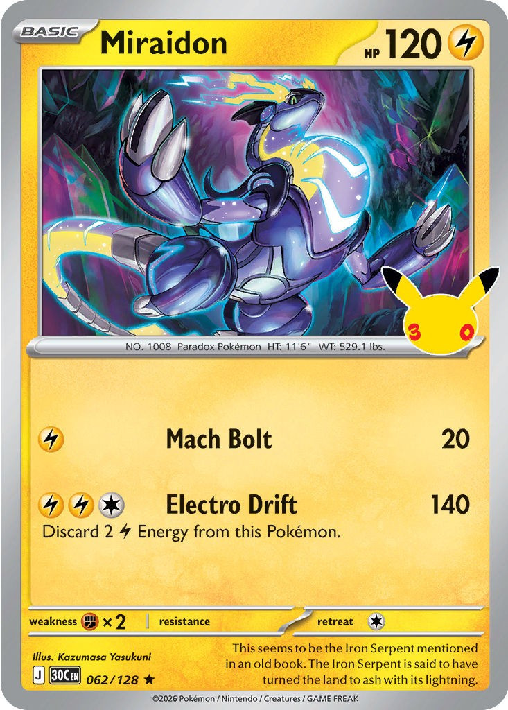 Pokemon Trading Card Game 30th Celebration Rare Miraidon #62、ToyWiz、kayou