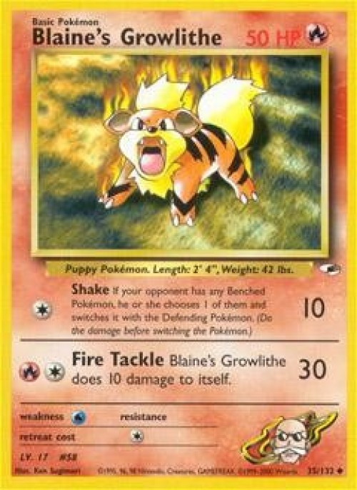 Pokemon Trading Card Game Gym Heroes Uncommon Blaine's Growlithe #35 Lightly Played、ToyWiz、kayou