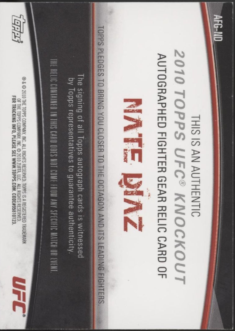 Nate Diaz 2010 Topps Knockout Swatch Auto 020/188 #AFG-ND、Collector Store LLC、kayou