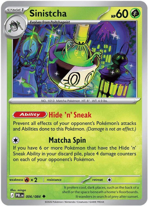 Pokemon Trading Card Game Mega Evolution Pitch Black Uncommon Sinistcha #6、ToyWiz、kayou