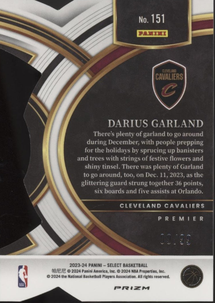 Darius Garland 2023-24 Panini Select Die-Cut Purple Prizm 09/99 #151、Collector Store LLC、kayou