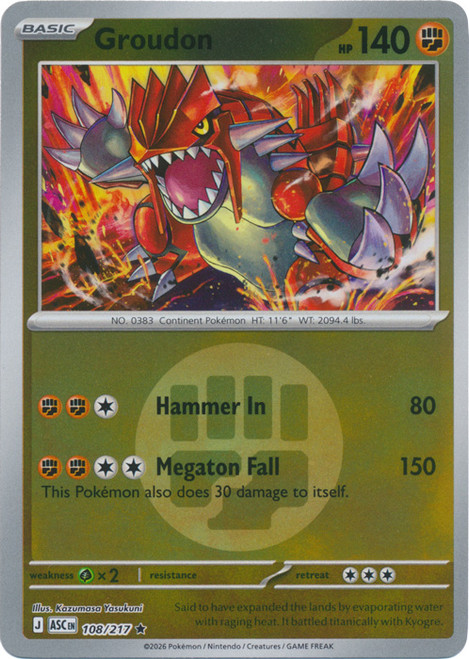 ME Ascended Heroes 108/217 Groudon (Reverse Holo ENERGY SYMBOL)、Pokemon、kayou